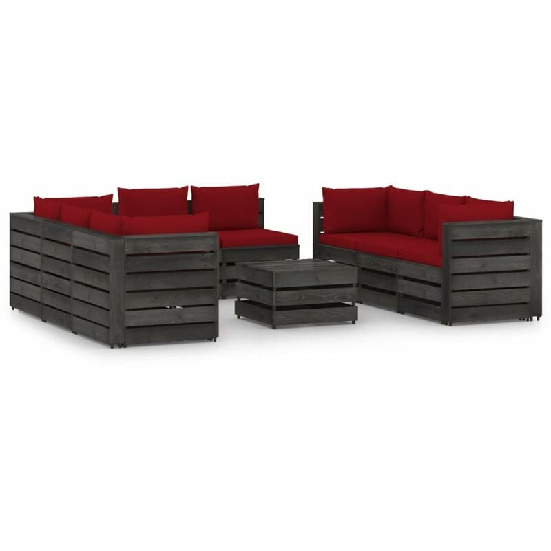 

Muebles de jardin 9 piezas con cojines madera impregnada gris