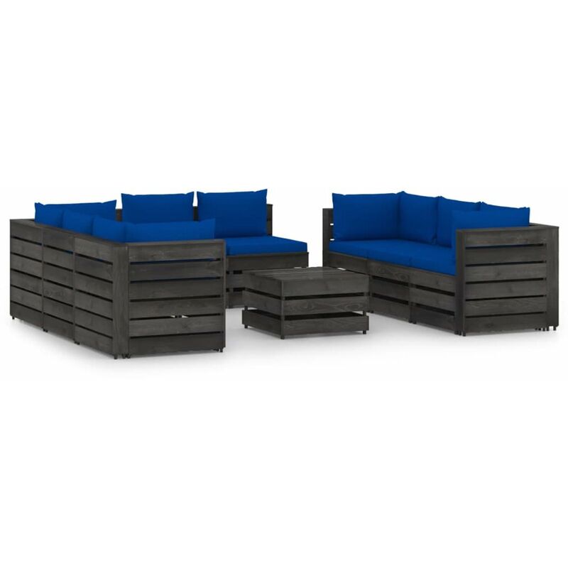 

Muebles de jardin 9 piezas con cojines madera impregnada gris