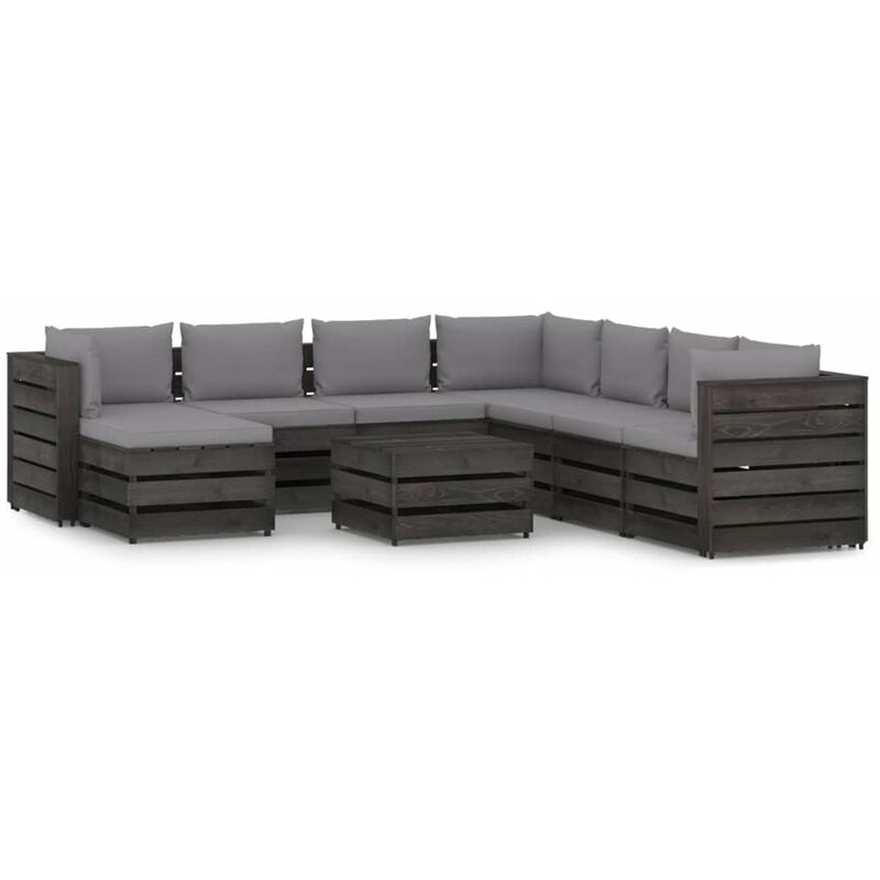 

Muebles de jardin 9 piezas con cojines madera impregnada gris