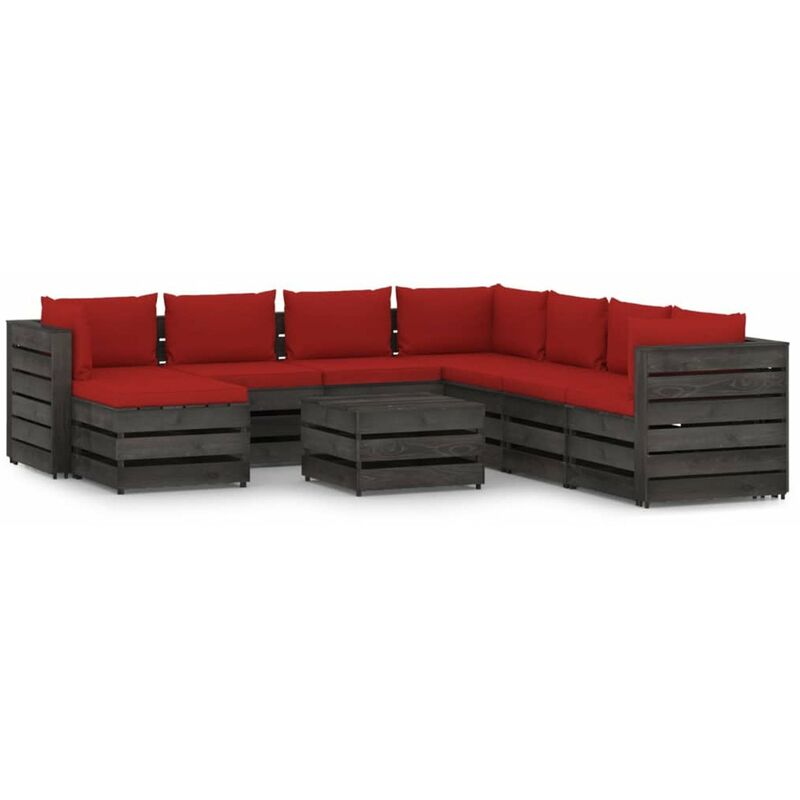 

Muebles de jardin 9 piezas con cojines madera impregnada gris