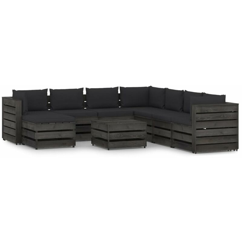 

Muebles de jardin 9 piezas con cojines madera impregnada gris