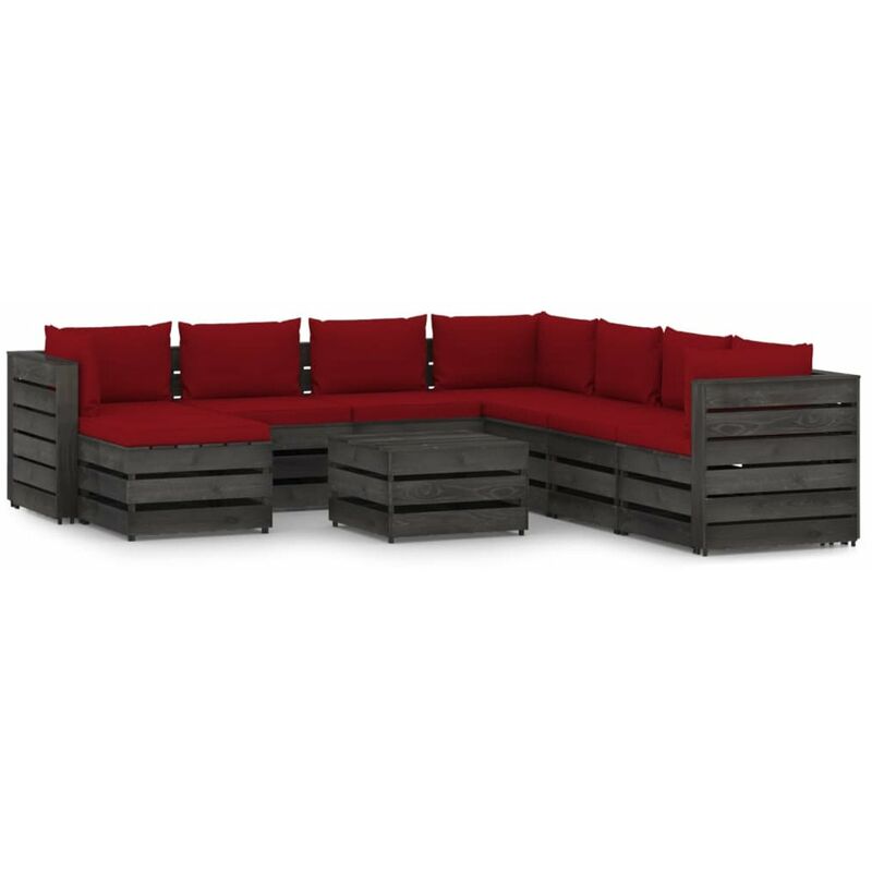 

Muebles de jardin 9 piezas con cojines madera impregnada gris