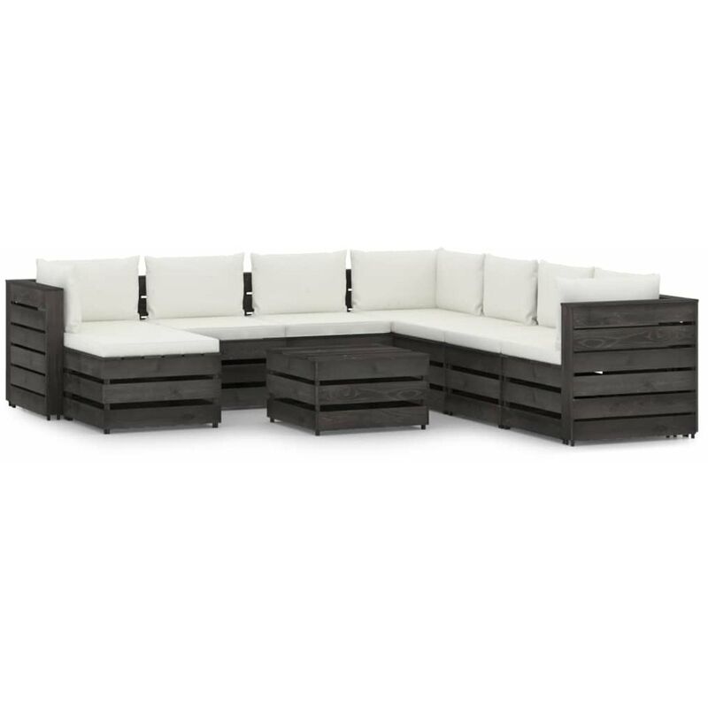 

Happyshopping - Muebles de jardin 9 piezas con cojines madera impregnada gris