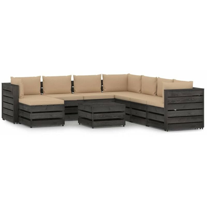 

Happyshopping - Muebles de jardin 9 piezas con cojines madera impregnada gris