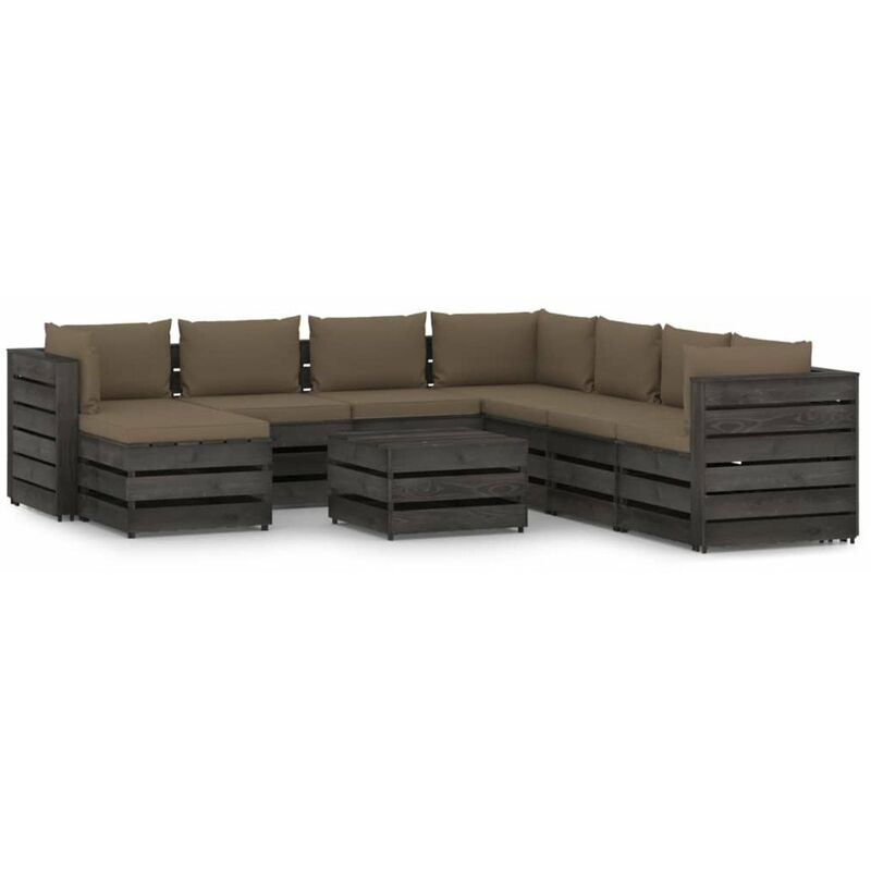 

Muebles de jardin 9 piezas con cojines madera impregnada gris