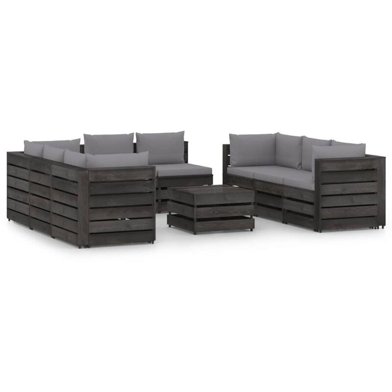 

Muebles de jardín 9 piezas con cojines madera impregnada gris