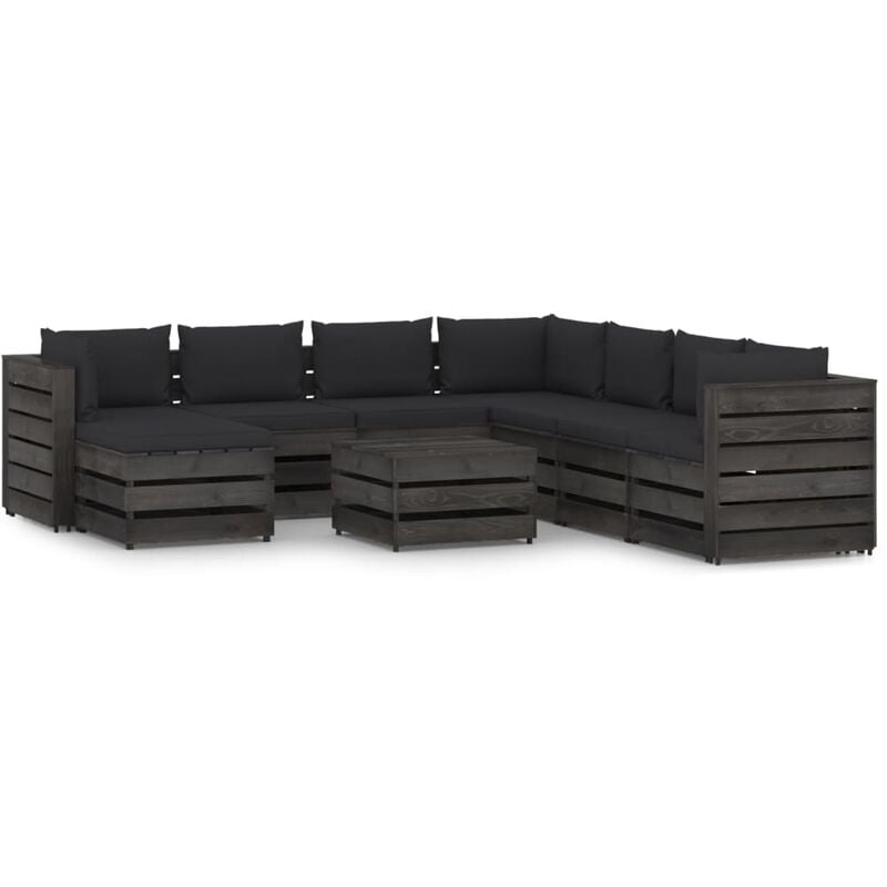

Muebles de jardín 9 piezas con cojines madera impregnada gris