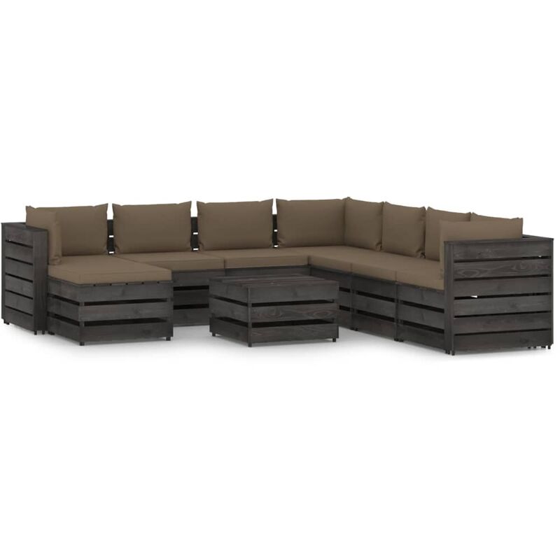 

Muebles de jardín 9 piezas con cojines madera impregnada gris