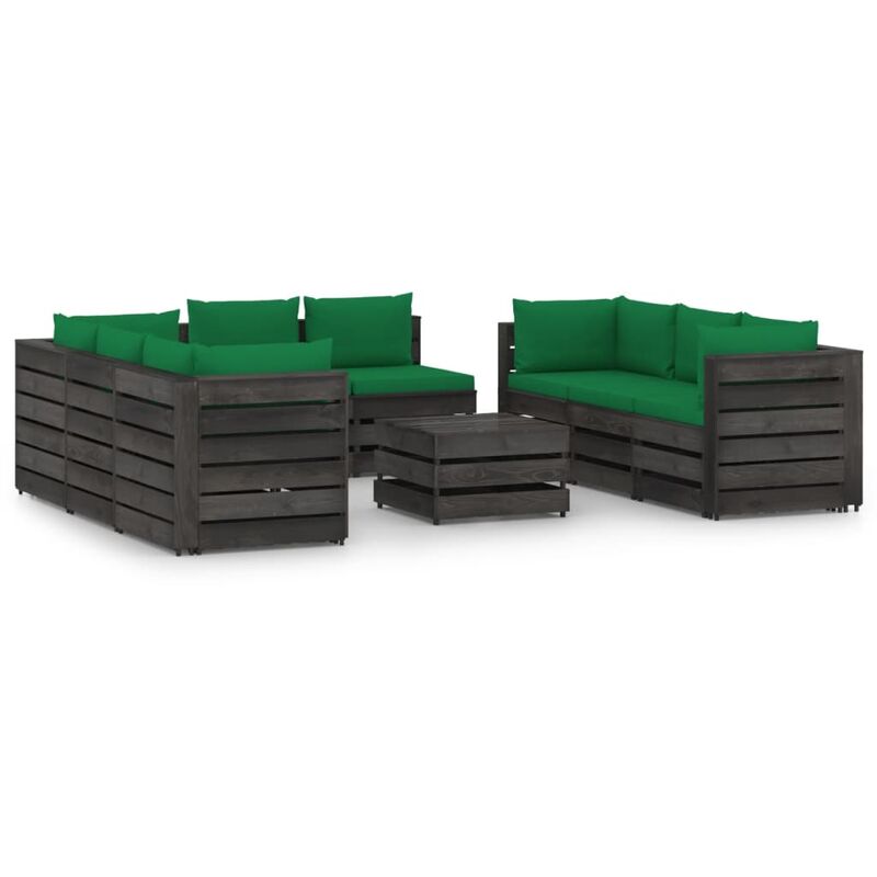 

Muebles de jardín 9 piezas con cojines madera impregnada gris
