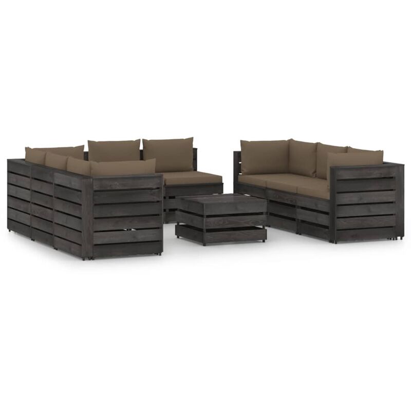 

Muebles de jardín 9 piezas con cojines madera impregnada gris