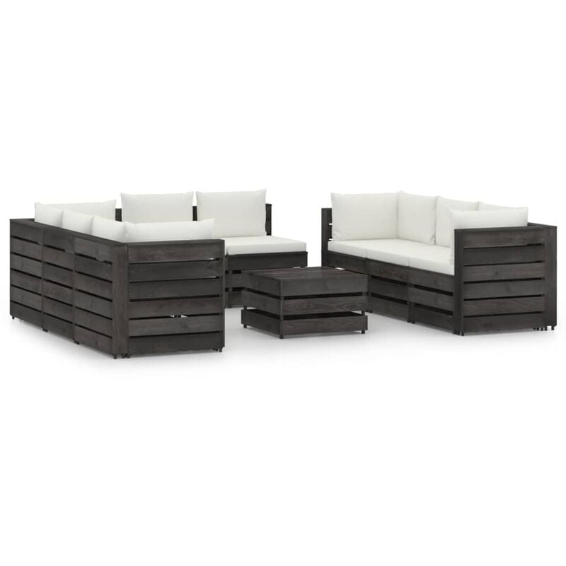 

Muebles de jardín 9 piezas con cojines madera impregnada gris