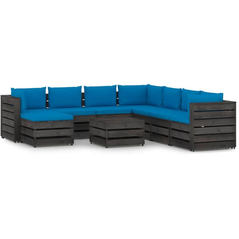 

Muebles de jardín 9 piezas con cojines madera impregnada gris