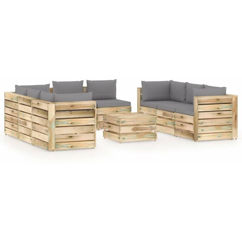 

Muebles de jardin 9 piezas con cojines madera impregnada verde