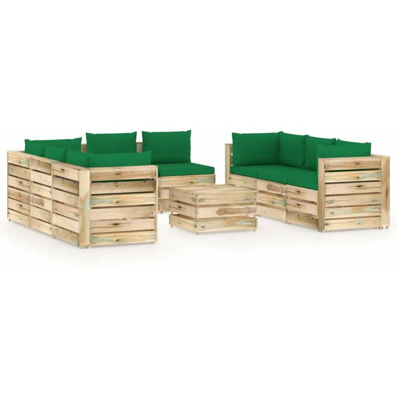 

Muebles de jardin 9 piezas con cojines madera impregnada verde