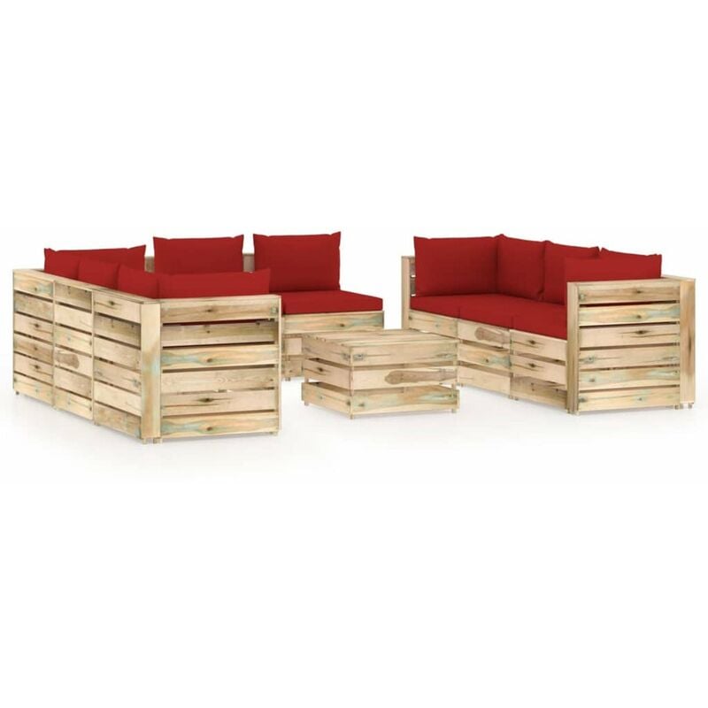 

Muebles de jardin 9 piezas con cojines madera impregnada verde