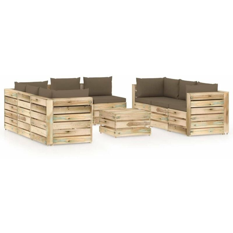 

Muebles de jardin 9 piezas con cojines madera impregnada verde