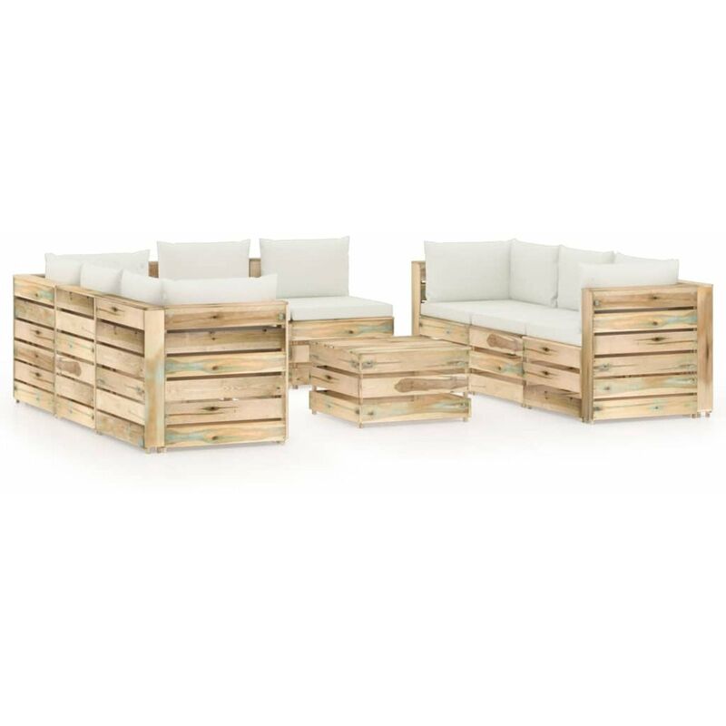 

Muebles de jardin 9 piezas con cojines madera impregnada verde