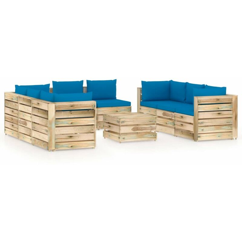 

Muebles de jardin 9 piezas con cojines madera impregnada verde