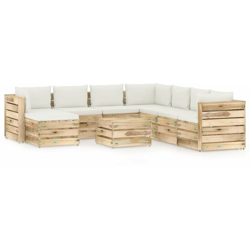 

Muebles de jardin 9 piezas con cojines madera impregnada verde
