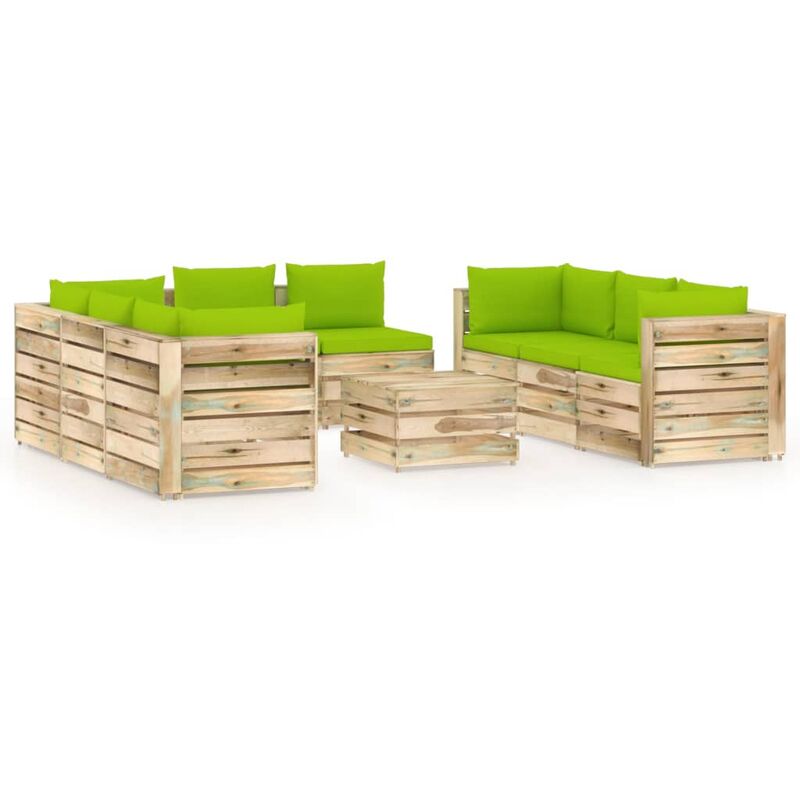 

Muebles de jardín 9 piezas con cojines madera impregnada verde
