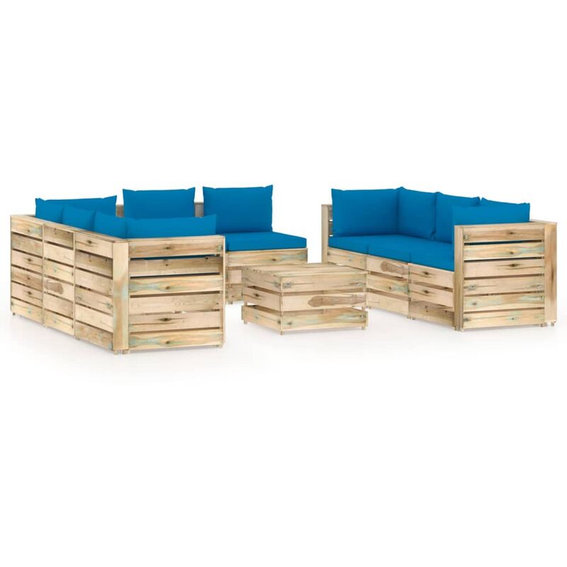 

Muebles de jardín 9 piezas con cojines madera impregnada verde