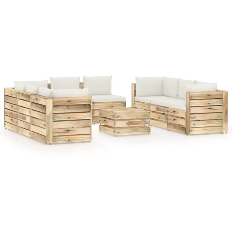 

Muebles de jardín 9 piezas con cojines madera impregnada verde