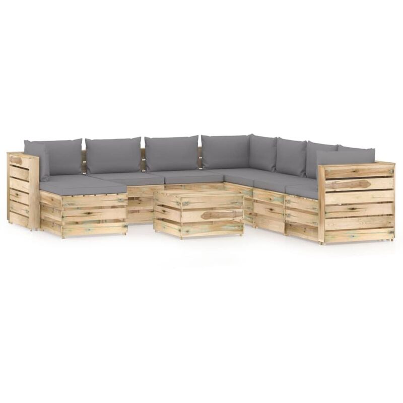 

Muebles de jardín 9 piezas con cojines madera impregnada verde