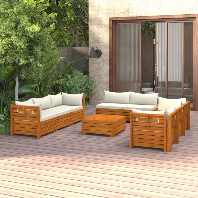 

Muebles de jardín 9 piezas con cojines madera maciza de acacia