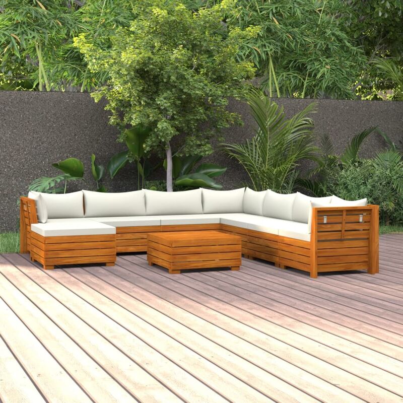 

Muebles de jardín 9 piezas con cojines madera maciza de acacia