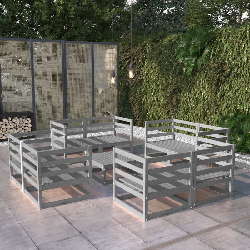 

Muebles de jardín 9 piezas gris madera de pino maciza