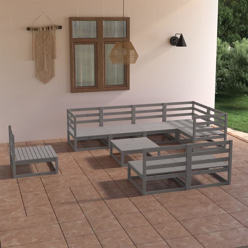 

Muebles de jardín 9 piezas gris madera de pino maciza