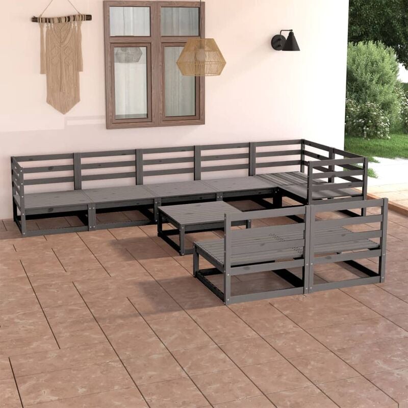 

Muebles de jardín 9 piezas gris madera de pino maciza