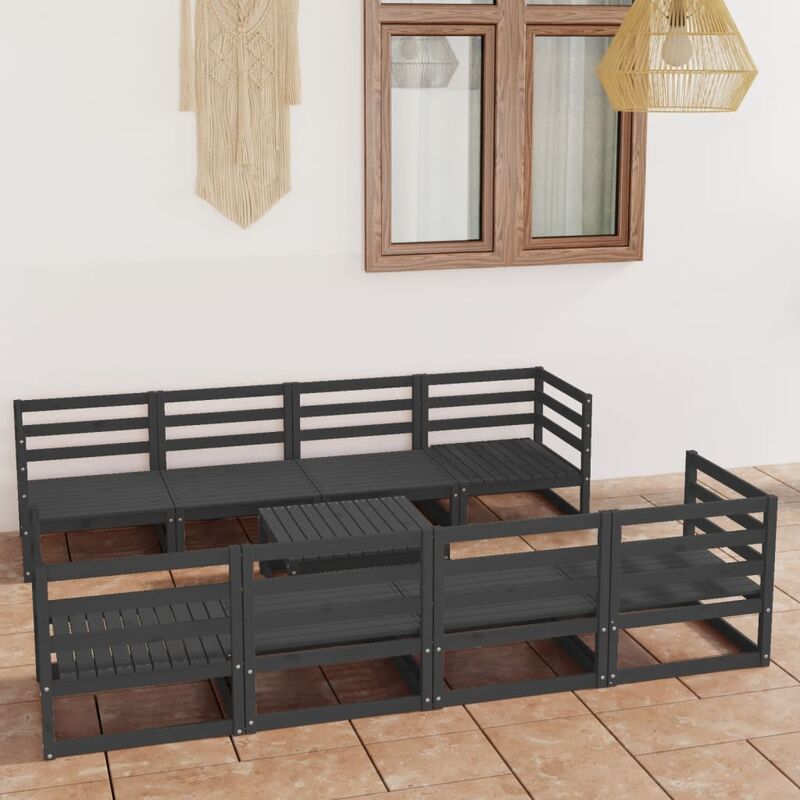 

Muebles de jardín 9 piezas gris madera de pino maciza