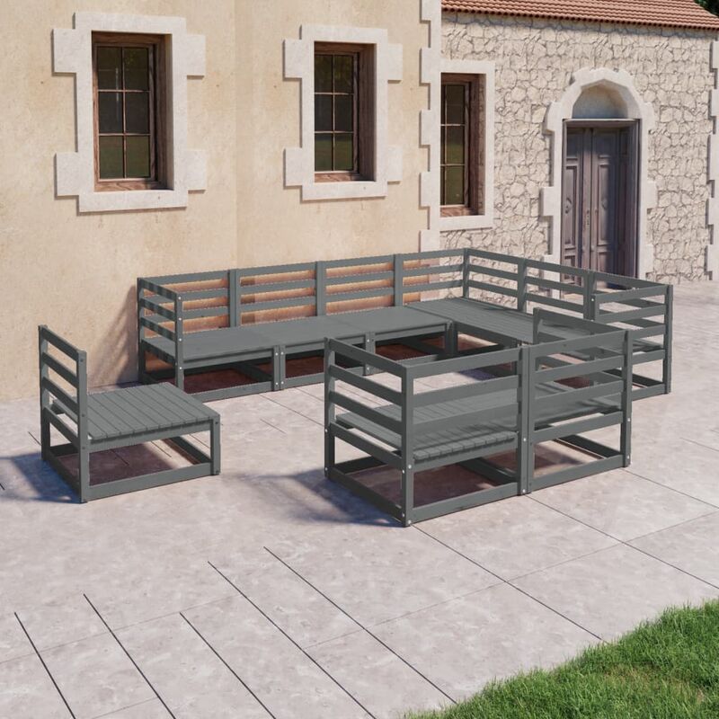 

Muebles de jardín 9 piezas gris madera de pino maciza