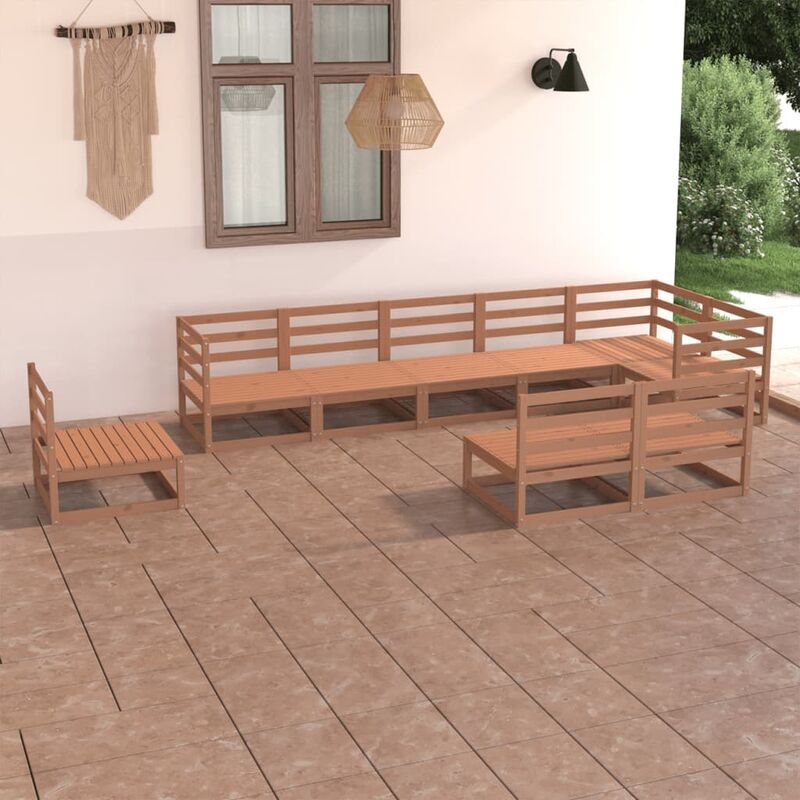 

Muebles de jardín 9 piezas marrón miel madera maciza de pino