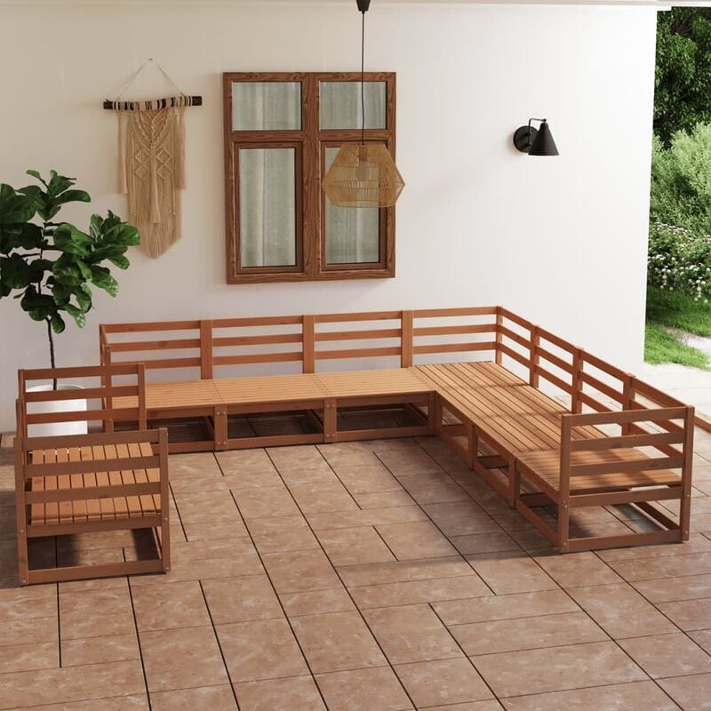 

Muebles de jardín 9 piezas marrón miel madera maciza de pino