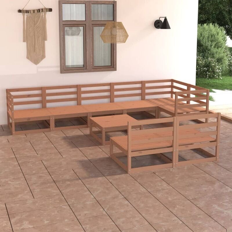 

Muebles de jardín 9 piezas marrón miel madera maciza de pino