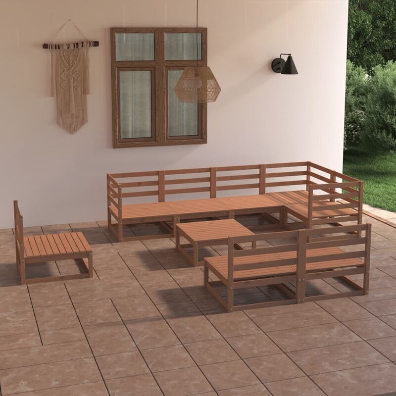 

Muebles de jardín 9 piezas marrón miel madera maciza de pino