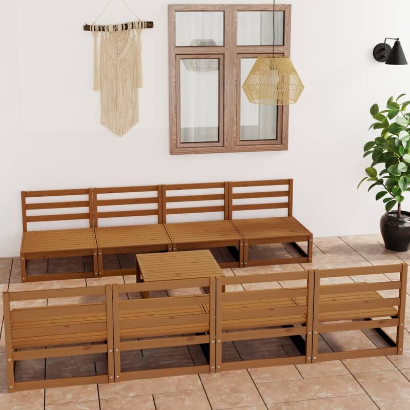 

Muebles de jardín 9 piezas marrón miel madera madera de pino
