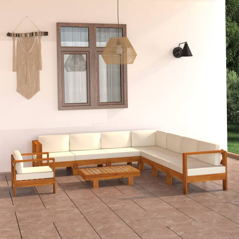 

Muebles de jardin 9 pzas cojines blanco crema madera de acacia