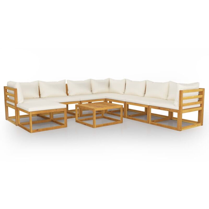 

Muebles de jardín 9 pzas cojines crema madera maciza de acacia