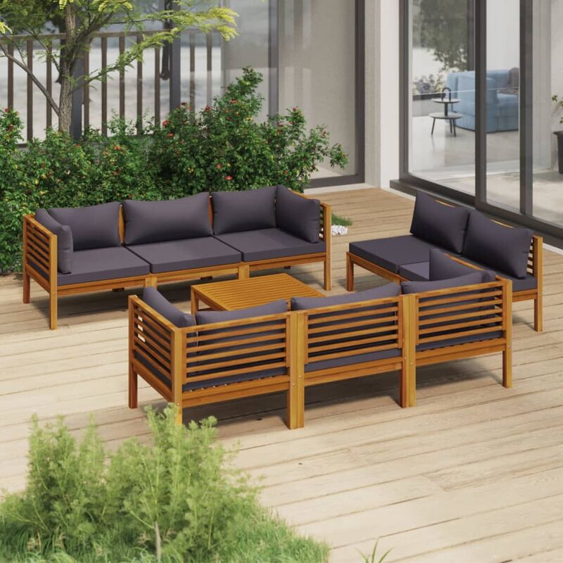 

Muebles de jardín 9 pzas cojines madera maciza de acacia