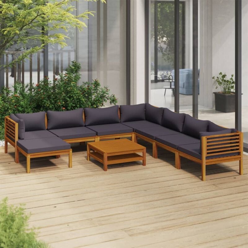 

Muebles de jardín 9 pzas cojines madera maciza de acacia