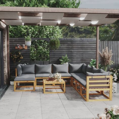 Muebles de jardín 9 pzas cojines madera maciza de acacia