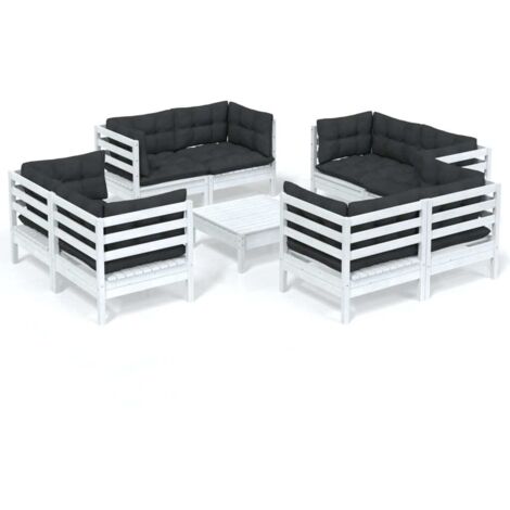 Muebles de jardín 9 pzas con cojines antracita madera de pino vidaXL
