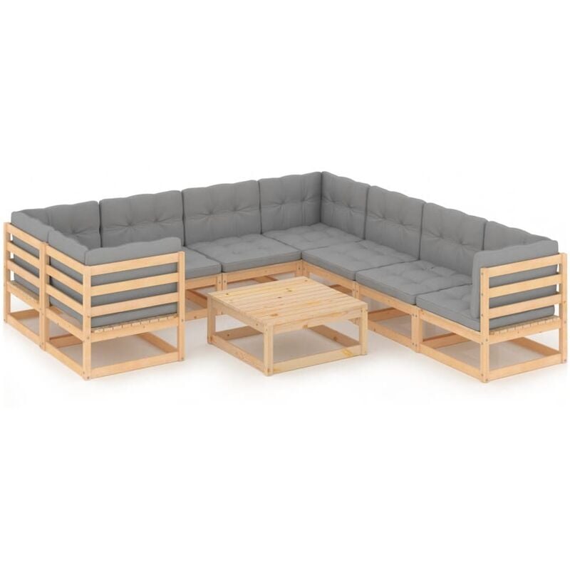 

Muebles de jardín 9 pzas con cojines de madera de pino maciza