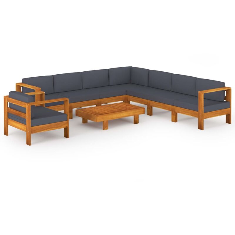 

Muebles de jardín 9 pzas con cojines gris oscuro madera acacia