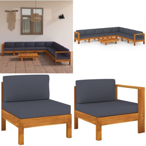 Muebles de jardín 9 pzas con cojines madera acacia gris oscuro - Muebles al aire libre - Sofás de jardín
