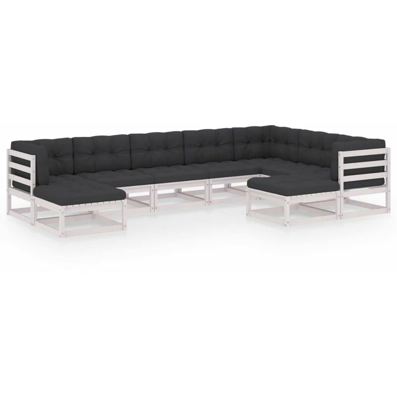 

Muebles de jardin 9 pzas y cojines blanco madera maciza pino