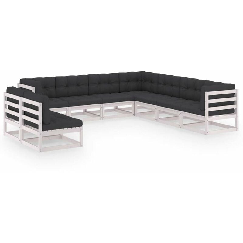 

Muebles de jardin 9 pzas y cojines blanco madera maciza pino